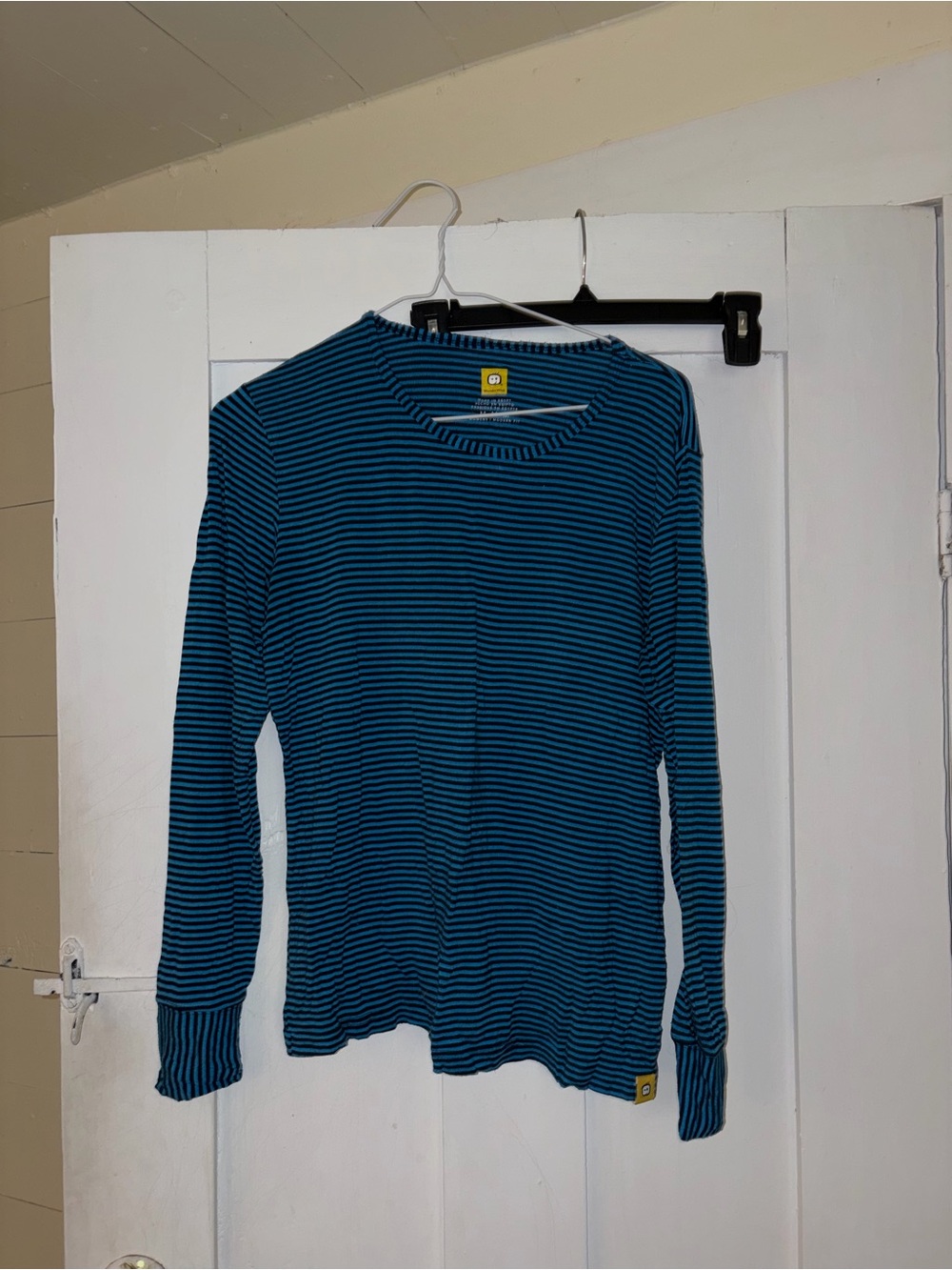 WonderWink Teal and Black Thin Striped Long Sleeve Top